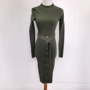 Olive Green Long Sleeve Knit Dress Size Small